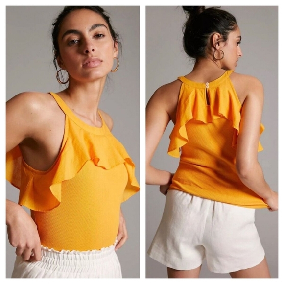 Anthropologie Tops - Anthropologie Maeve Small Mango Orange Strappy Flutter Casual Top NWT